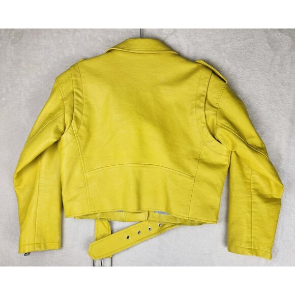 Zara Basic Women's Large Faux Leather Jacket Mustard Yellow Biker - Picture 5 of 13